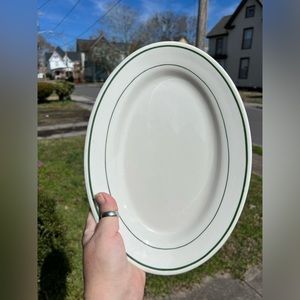 VTG Buffalo China Restaurant Ware Oval  Platter Forest Green Stripes USA Made